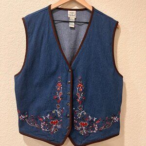 Koret City Blues Vintage Denim Vest Floral Embroidery Grandmacore Women's Large